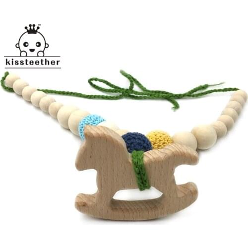 Crochet Beads Baby Teether Necklace Beads Safe Chunky Teething Necklace Wooden Animal Wooden Crochet Nursing Teether Baby Toy