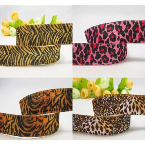16mm Fold Over Elastic FOE Leopard Print Elastic Band Tape Hair Tie Headband Dress Sewing Accessories 50Yards/Roll