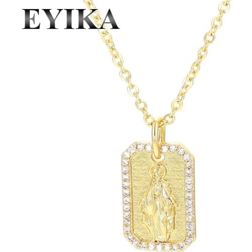EYIKA Retro Square Tag Virgin Mary Small Pendant Necklace for Women Gold Silver Color Charm Colar Female Religious Jewelry Gift