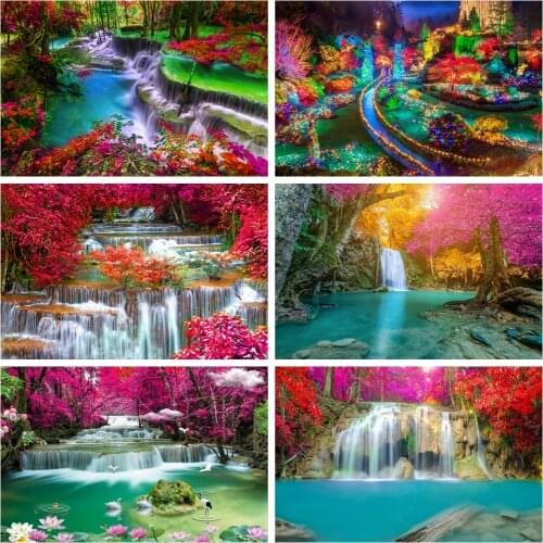 Waterfall Wonderland Flowers Maple Tree Scenic Nature Room Decro Photography Backgrounds Photographic Backdrops For Photo Studio
