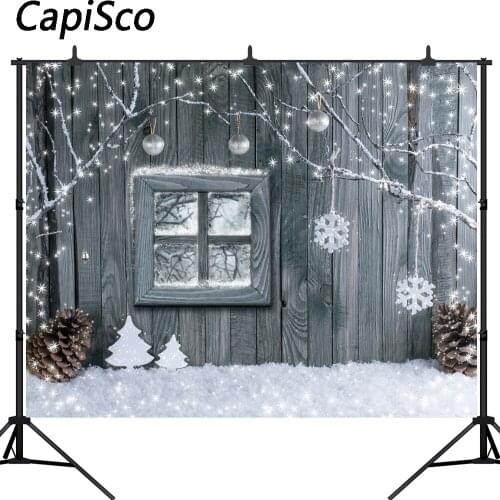 Capisco Snowflake branches Wooden Boards Christmas Photography Backgrounds Customized Photographic Backdrops For Photo Studio