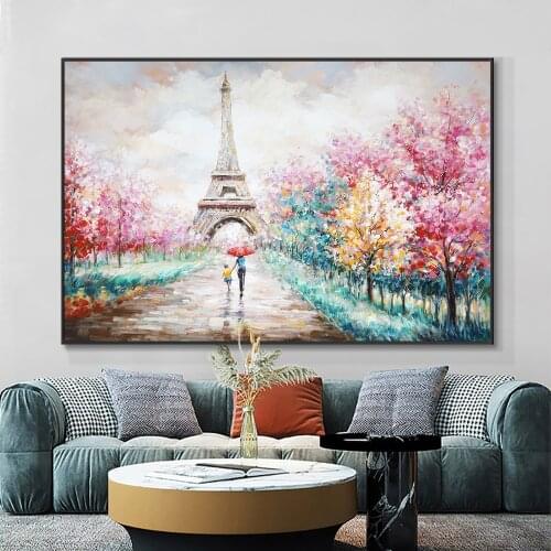 The Mother Holds Her Child‘s Hand Walking In The Rain Painting 100% Hand Painted Oil Painting On Canvas Wall Art For Home Decor