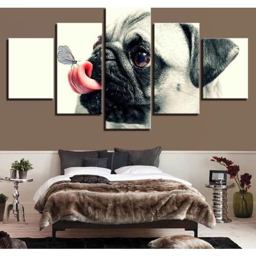 Painting Modern Wall On Canvas Home Decoration Posters 5 Panels Dog Butterfly Living Room Art Pictures HD Printed Cuadros