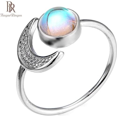 Bague Ringen 925 Silver Jewelry Ring for Women Moon Moonstone Wedding and Birthday Gifts Anniversary Opening Adjustable Party