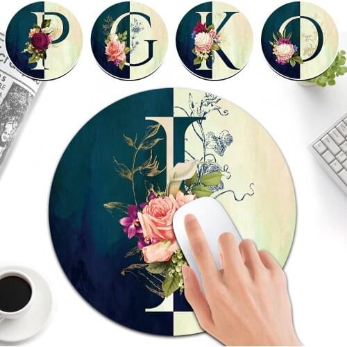 Pu Leather 22cm Round Letter Pattern Pad for Office Laptop Gaming Computer Top Non-slip Mat Pads Waterproof Wearable Mousepad