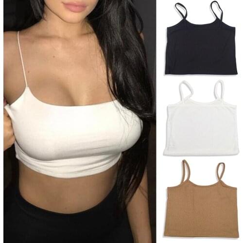 Summer Sexy Female Crop Tops 95% Cotton Women Sleeveless Straps Tank Top Solid Fitness Lady Camis Casual White Black Camisole