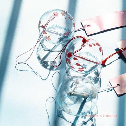 Lace Japanese Style Cherry Blossom Glass Wind Chimes Cute Pink Girl Bedroom Creative Hanging Decoration Hand Blown Aeolian Bells