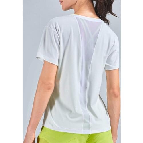 Lightweight Naked-feel Mesh Splicing Training Exercise T-shirt Women Anti-sweat O Neck Fitness Yoga Gym Short Sleeved Sports Top