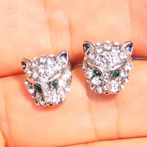Hot Sale Leopard Head Stud Earrings for Women Men Gift Hip Hop Jewelry Cool Rhinestone Animal Party Earrings L3X569