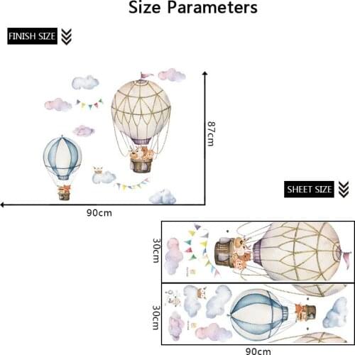 Cartoon Animals Hot Air Balloon Wall Sticker for Childrens Room Bedroom Nursery Wall Decal Baby Gift Animal Room Decor