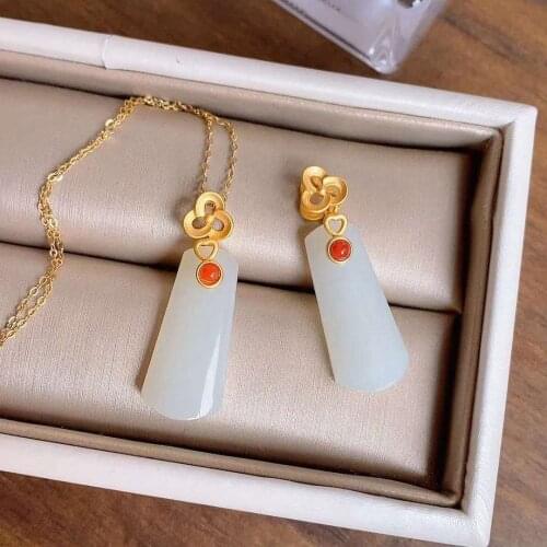 Natural Hetian Jade Tranquility and Peace Plate Pendant Long Board Jade Pendant Vintage Chinese Royal Court Style Necklace Women