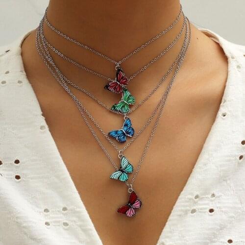 New Arrival Women Butterfly Pendant Necklace 5pcs/set Cute Insect Butterfly Chain Necklace Fashion Jewelry Accessories