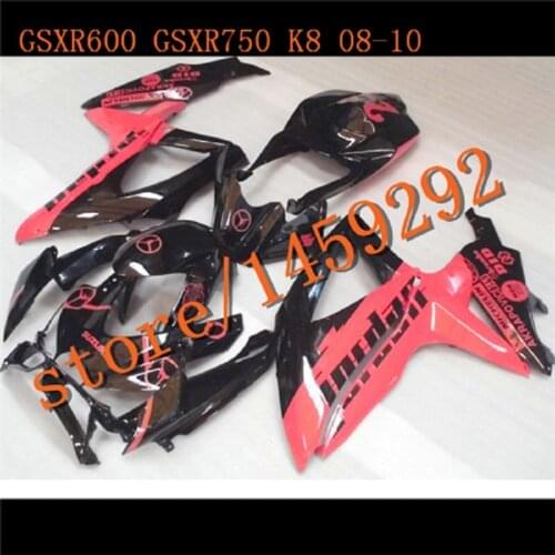 New hot motorcycle fairing kit for suzuki injection gsxr 600 750 08-10 black red fairings gsxr600 2008-2010