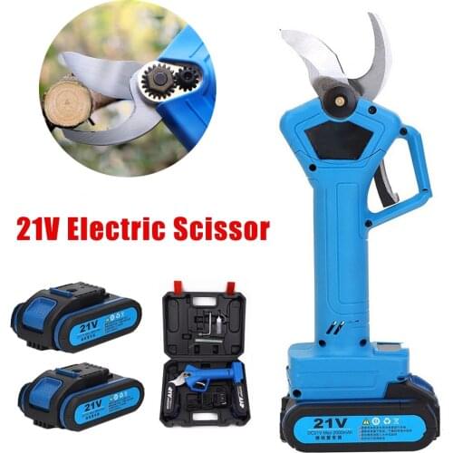 21V Electric Pruning Scissors Garden Pruner Tool Cordless 32mm Tree Pruning Shears Branch Cutter Grafting With 2pcs Battery