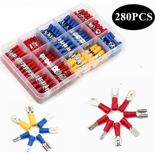280/373Pcs Crimp Spade Terminal Assorted Electrical Wire Cable Connector Kit Crimp Spade Insulated Male Female Crimping Tools