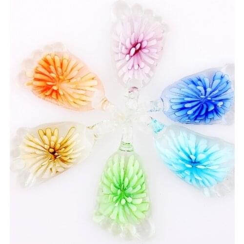 Wholesale 6pcs handmade Murano Lampwork Glass Mix Color Flowers Drop Pendant Fit Necklace