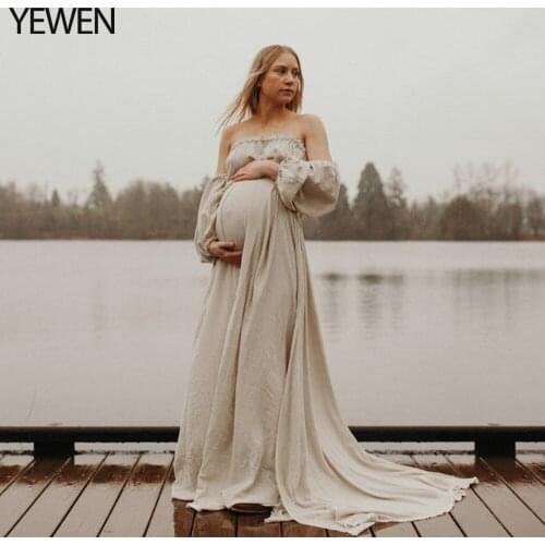 Cotton/linen Off Shoulder Maternity Evening Dress Long Pregnant Women Fancy Pregnancy Dress Elegence Maxi Gown Photo Shoot YEWEN