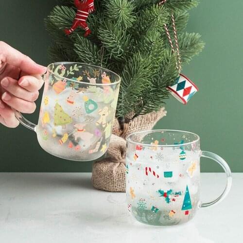 High Borosilicate Glass Transparent Cartoon Coffee Juice Mug Household Cute Breakfast Milk Cup Heat Resistant Christmas Teacup