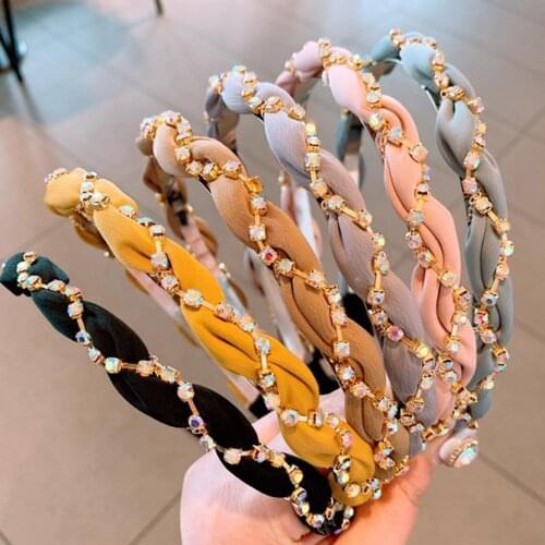 Luxury Crystal Rhinestone Cross Hair Bands For Girls Women Chiffon Stylish Headwear Korean Hair Bands Hoop 2021 New Fashion