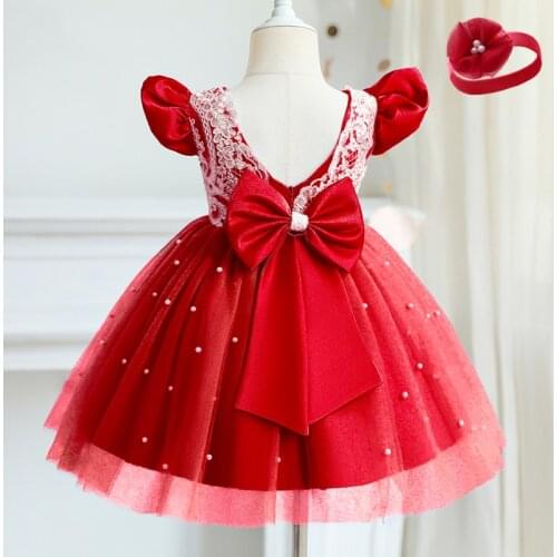 Christmas Girls Dresses Kids Princess Party Tutu Lace Flower Bowknot Prom Gown Children Elegant Wedding Birthday Party Clothes