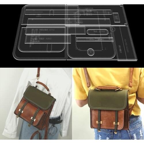 DIY handmade leather backpack acrylic version type drawings leather art paper pattern template for 2021 sewing pattern