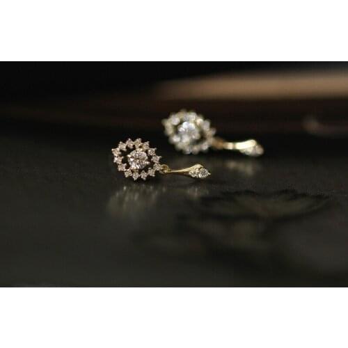 925 Sterling Silver Plated 14K Gold Shiny Zircon Vintage Fashion Elegant Wedding Ear Stud Earrings Jewelry for Women Gift New