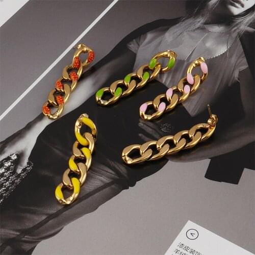 Stainless Steel Earrings For Women Earrings Jewelery Punk Earrings Color Earrings Thick Cuban Long Chain Earrings Charm Earrings