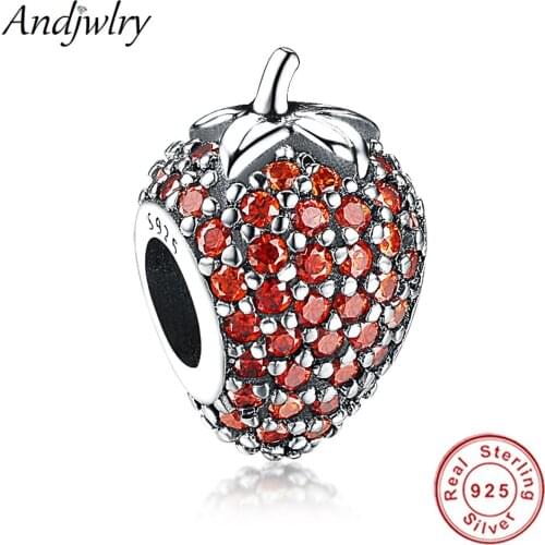 Fit Pandora Bracelets Charms Silver 925 Original Charms Pave Strawberry Charm Beads DIY Fruit Beads 925 Sliver jewelry Berloque