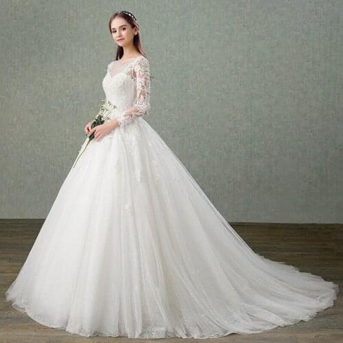 Wedding Dress 2021 Feerijt Full Sleeve Wedding Dress With Train Classic Lace Ball Gown Princess Luxury Robe De Mariee Customize