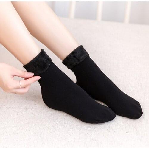 Warm Womens Plus Velvet Winter Socks High Elastic Thickening Snow Socks Above Ankle Solid Casual Socks calcetines mujer