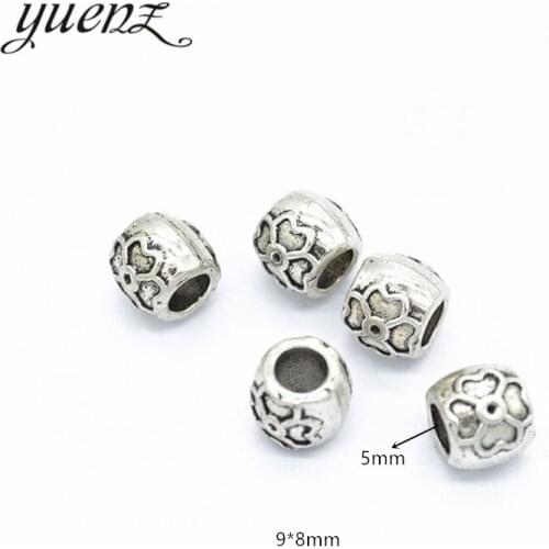 YuenZ 10pcs DIY Round flower Charms For Jewelry Making Antique Silver color Big Hole Spacers Beads Charm Spacers Beads 9*8mm R39