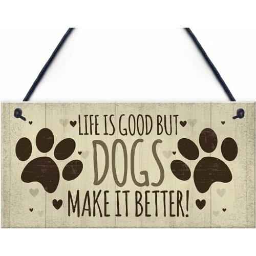 Meijiafei Funny Dog Signs For Home Hanging Wall Plaque Sign Xmas Sign For Dog Lovers 10" X 5"