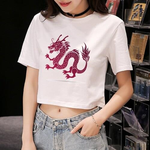2020 New Hip Hop Womens Short Sleeve T-shirt for Girls Vintage Dragon Graphic Tee Crop Top Women Summer Female Itself T-shirt