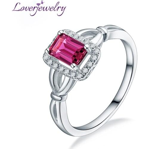LOVERJEWELRY 2021 Women Tourmaline Rings Real 14Kt White Gold Pink Tourmaline Gemstone Diamonds Ring For Lady Engagement Jewelry
