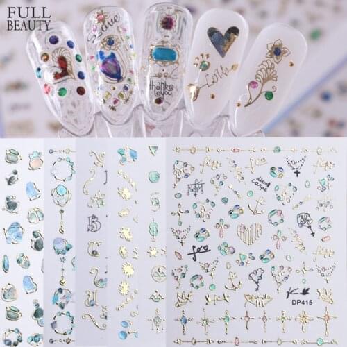 1pcs 3D Nail Slider Heart Jewelry Nail Stickers Geometry Nail Art Transfer Adhesive Decal Flower Manicure Tattoos CHDP413-424-1