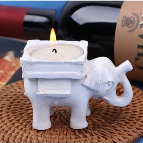 100pcs Lucky Elephant Antique-Ivory Candle and Card Holder Wedding Favors and Baby Gift Tea Light Candle Favor Party SN1864
