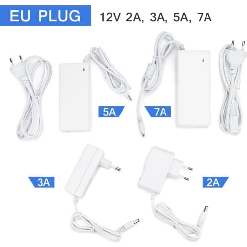 DC12 volt EU/US Plug Power Supply AC110V/220V To DC12V 1A 2A 3A 5A White Adapter For 5.5x2.1 mm Universal output caliber Charger