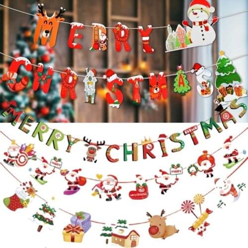 2.5M Christmas Bunting Banners Wall Hanging Santa Claus Merry Christmas Banner for Xmas New Year Decorations Party Home Decor