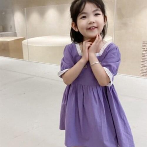 2021 children clothing vitality girl princess Lace flower edge bubble sleeve dress girls clothes flower girl dresses