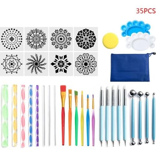 35pcs Mandala Dotted Tools Set for Painting Stone Ceramic Multifunction Paint Stencil Point Brush Pen Handwork