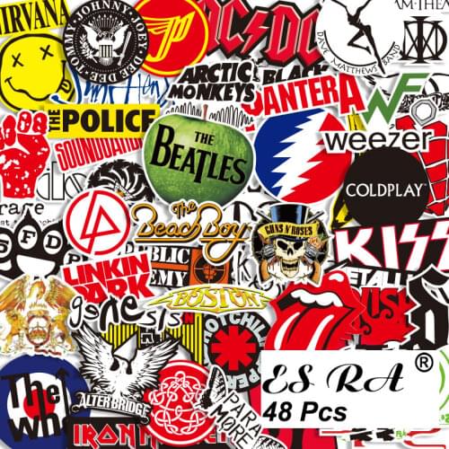 48Pcs/Set Guitar Stickers Decorate Set Brand Pegatinas Music Decals PVC Waterproof For Laptop Suitcase Guitar Skateboard Motor