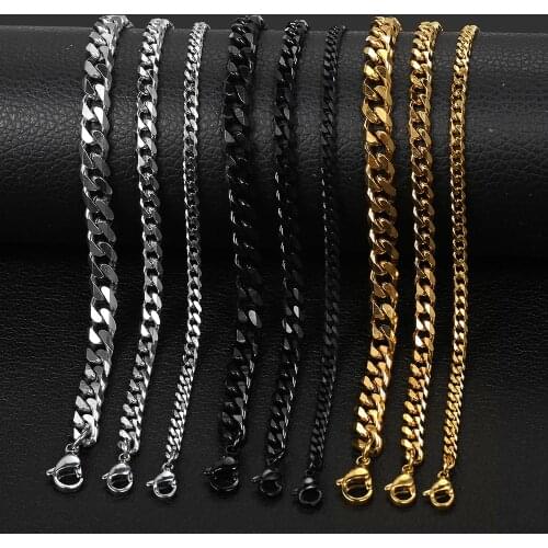 Basic Punk Stainless Steel Necklace For Men Women 3 5 7mm Curb Cuban Link Chain Chokers Vintage Black Gold Silver Color LKN197