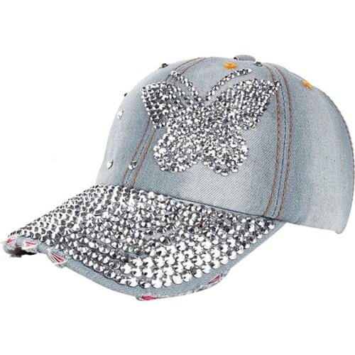 Butterfly Rhinestone Baseball Caps Denim Casual Hip Hop Hat Casual Summer Outdoor Snapback Hats Men Women Caps Czapka Z Daszkiem