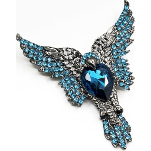 Great Sections Blue Rhinestone Body Shiny Light Blue Crystal Wings Eagle Brooches