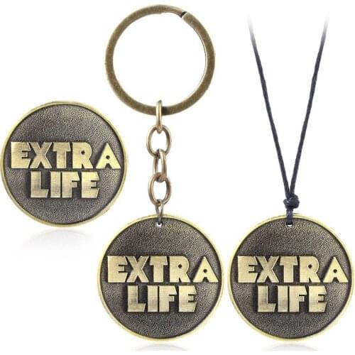 RJ Ready Player One Keychain Antique Bronze EXTRA LIFE Metal Plate Key Ring Women Men Fans Souvenir Jewelry Accessories Gift