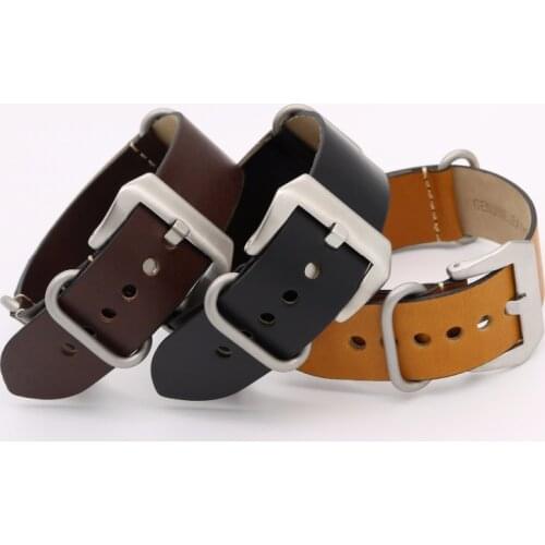 CARLYWET 24mm Brown Black Green Red VINTAGE Watch Band Leather Silver Screw Buckle Luxury Nato Zulu Ring For Luminor