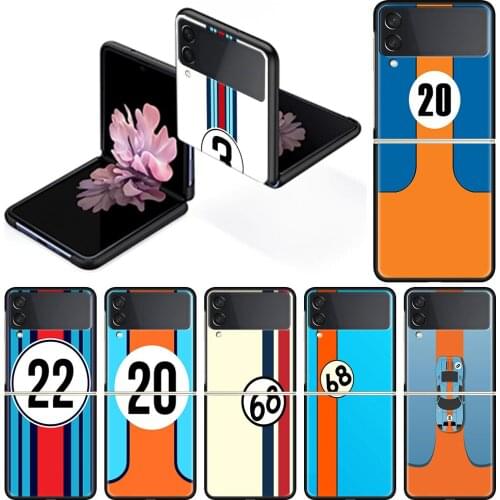 Car Blue Orange Stripe Case for Samsung Galaxy Z Flip 3 Hard Silicone Tpu Funda Shockproof Cover Luxury Phone Shell