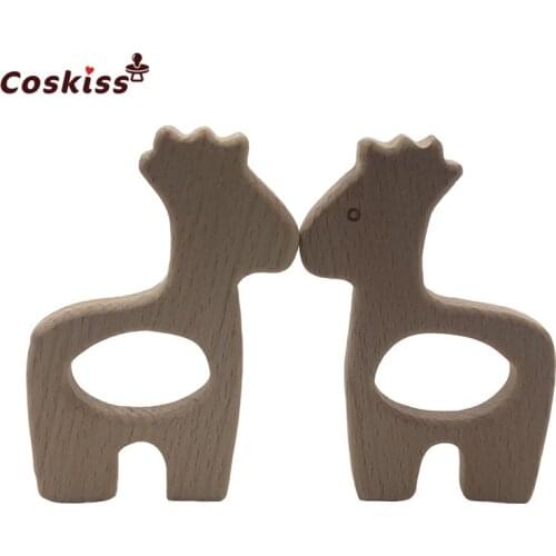 Wooden Giraffe Big Size Unfinished Beech wood Pendent Handmade Baby Teether DIY Accessory Teething Wood Teether Toy Charms