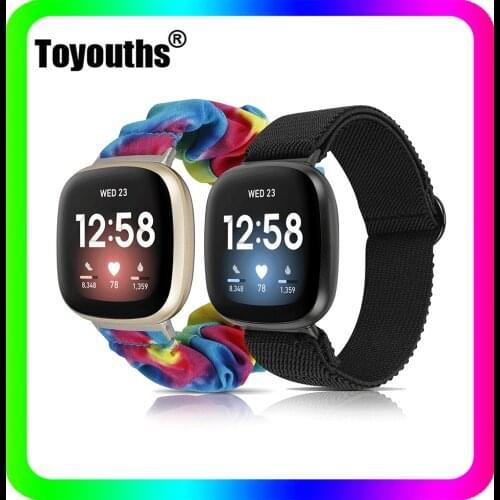 Toyouths 2Pcs/Set Elastic Solo Loop Strap for Fitbit Versa 3 Band Adjustment Nylon Scrunchies Watch Strap for Fitbit Sense Band