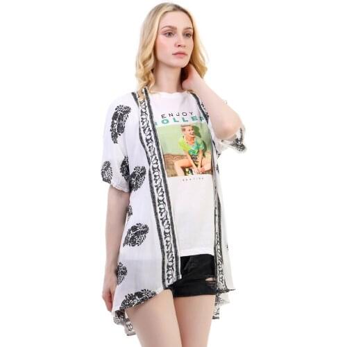 Ladies Cardigan 2020 Vintage Casual Summer Leaves Printed Cotton Sun Protection Women Clothing Outerwear Blouse